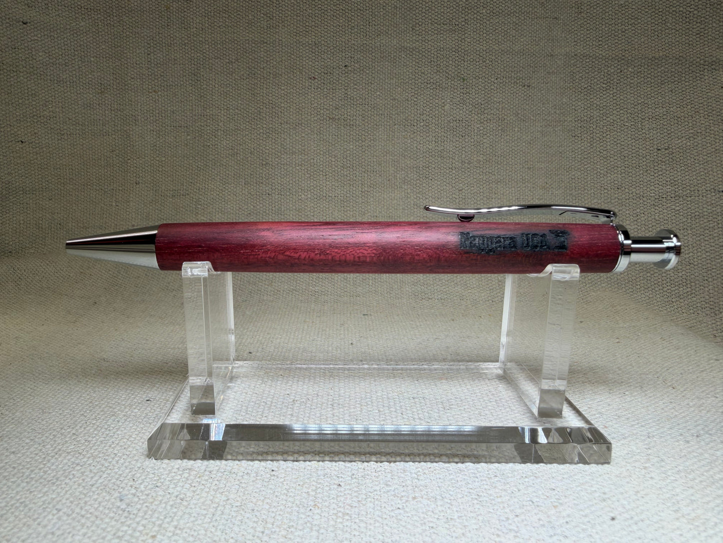 Hand-Turned Purpleheart Wood Click Pen - Chrome - Naggara USA