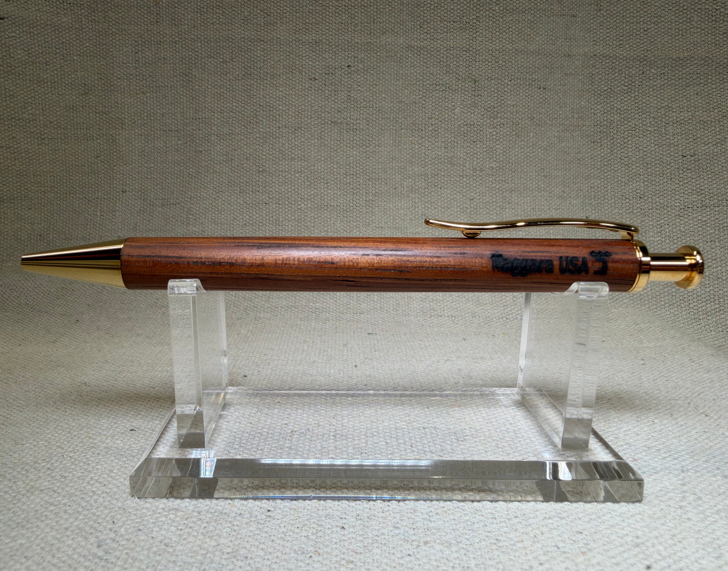 Hand-Turned Merbau Wood Click Pen - Gold - Naggara USA