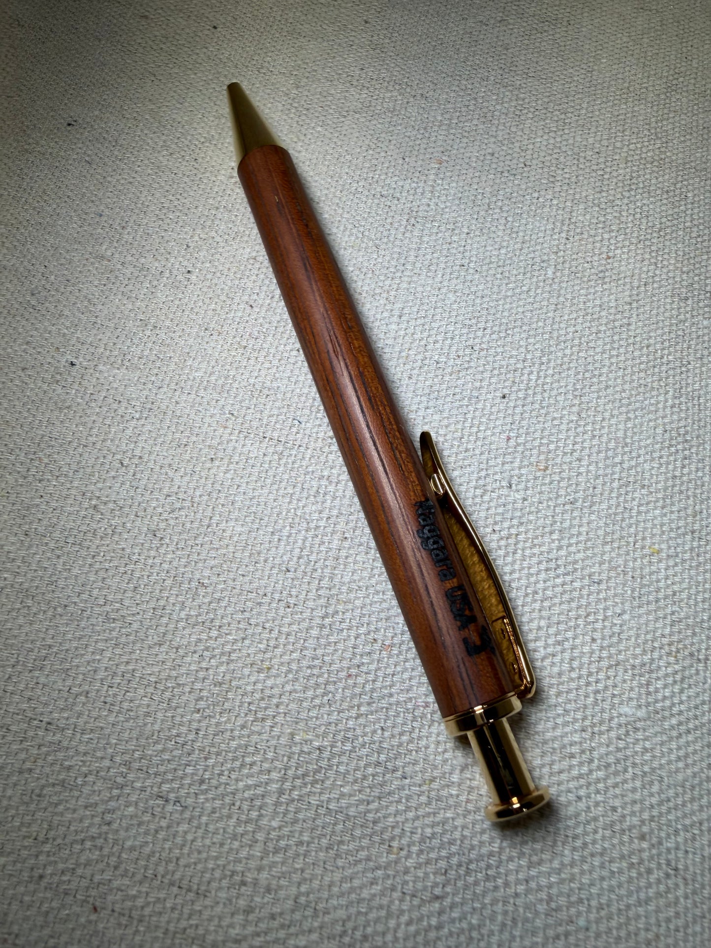 Hand-Turned Merbau Wood Click Pen - Gold - Naggara USA
